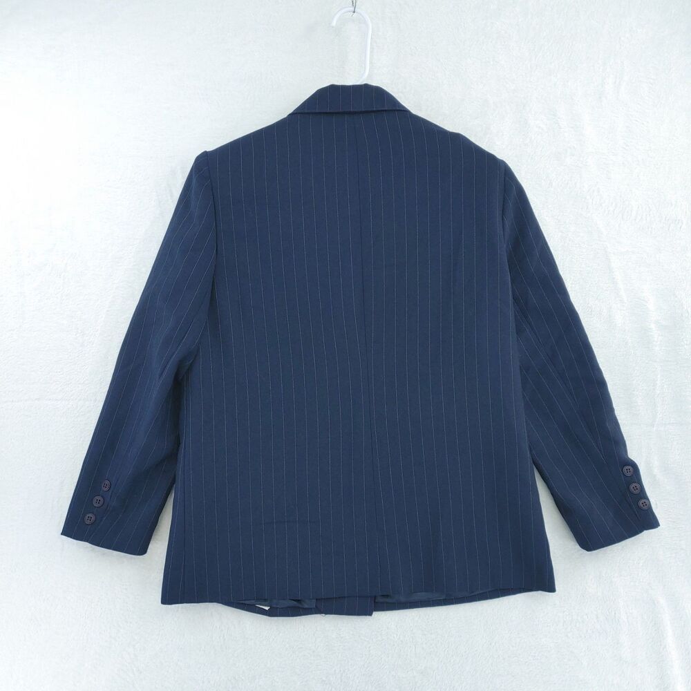 Vintage Russ Blue Pin Stripe Woman's Blazer Size 14 Petites Union Made In USA - Picture 2 of 10